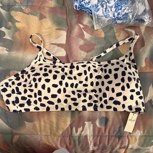 Navy Spot Print Beige Bathing suit with Adjustable Straps